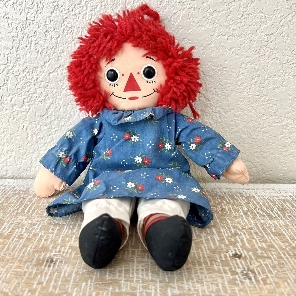 Vintage 1987 Playskool Raggedy Ann Stuffed Plush Baby Doll Floral Outfit 12''